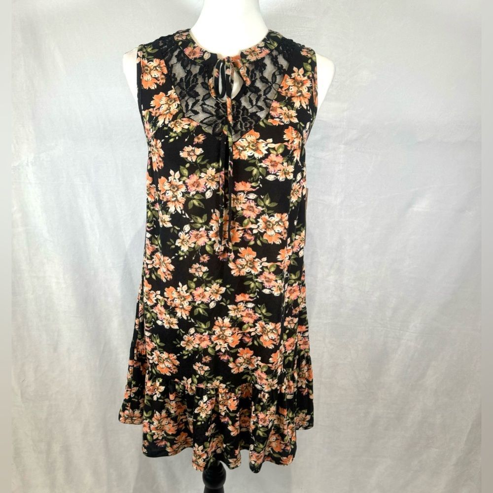 Lavish black and orange floral and lace detail dress size large